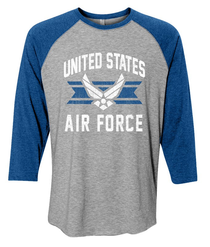 Joe Blow Air Force Baseball Tee - Heather Gray and Royal Blue