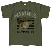 USMC Vintage Stencil Short Sleeve T-Shirt - OLIVE DRAB - CLEARANCE!