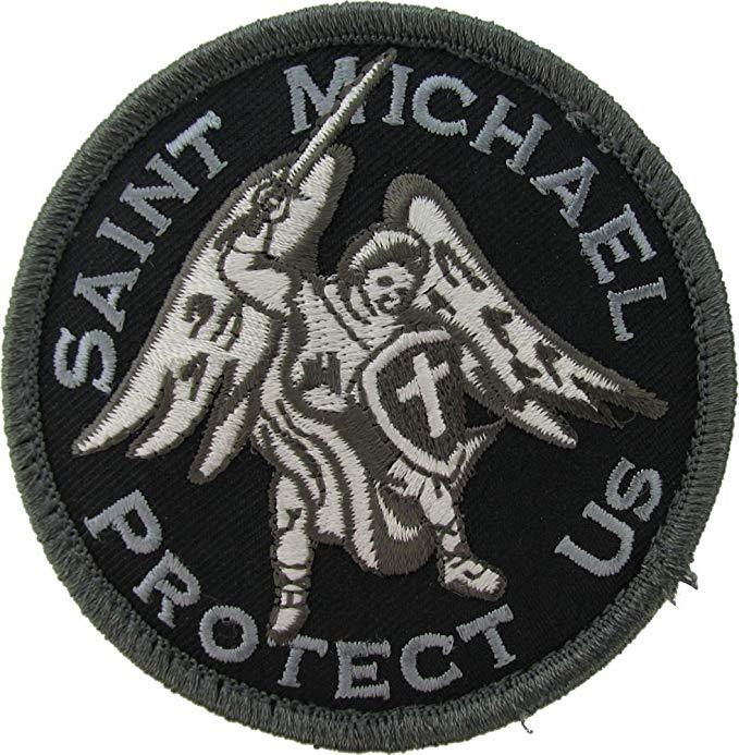 Saint Michael Protect Us Patch - Circle Emblem with Hook Fastener