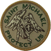 Saint Michael Protect Us Patch - Circle Emblem with Hook Fastener
