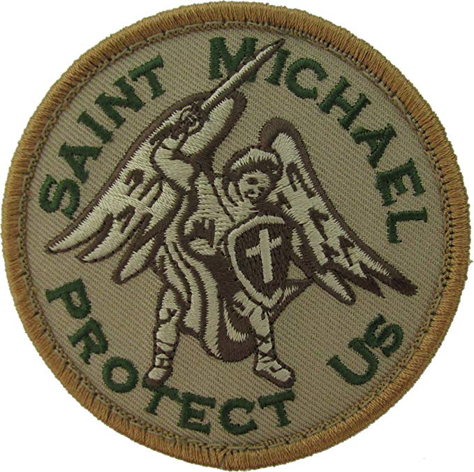 Saint Michael Protect Us Patch - Circle Emblem with Hook Fastener