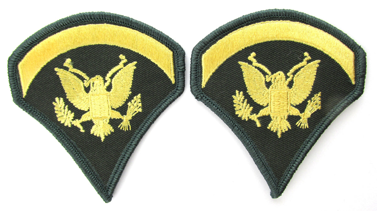 U.S. Army Specialist E5 Chevrons - SPEC 5 Rank - Gold on Green