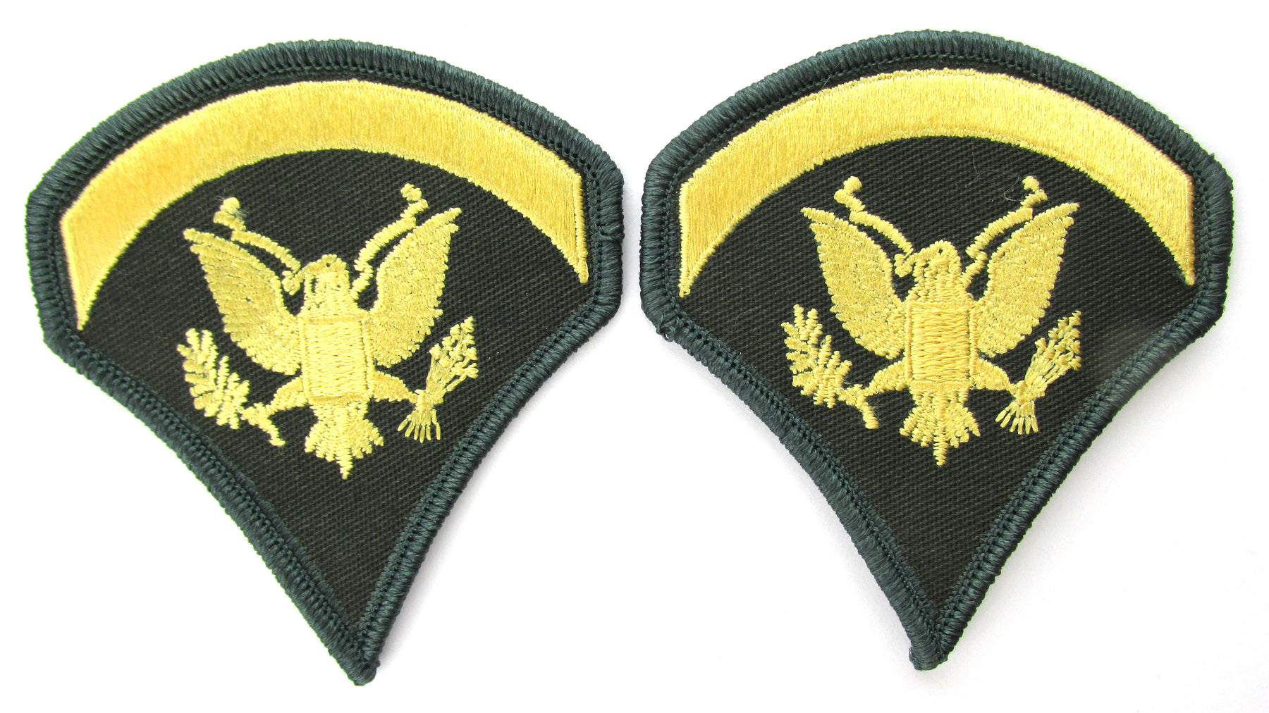 U.S. Army Specialist E5 Chevrons - SPEC 5 Rank - Gold on Green