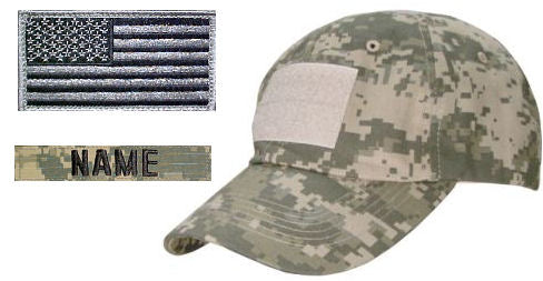 Tactical Cap Package with U.S. Flag Patch and Personalized Name Tape - Various Colors