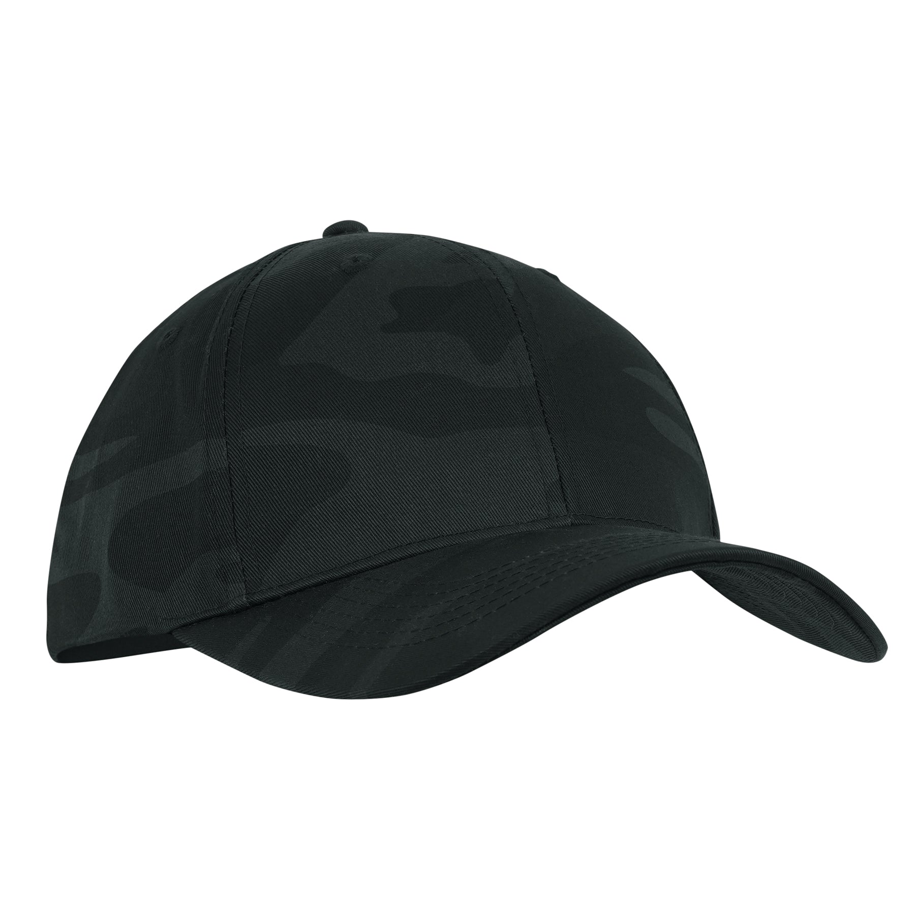 Black camouflage baseball cap on a white background