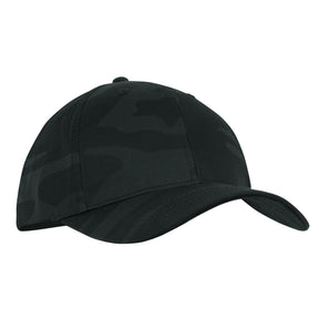 Black camouflage baseball cap on a white background