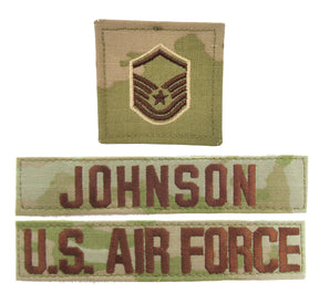3 Piece OCP Name Tape & Rank Package - Air Force E7 Master Sergeant