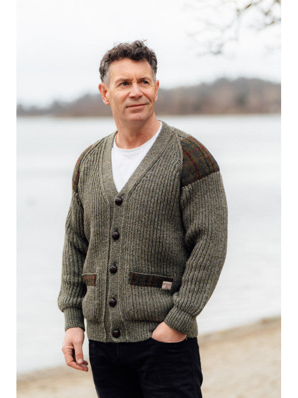 Laird Chunky Knit Cardigan with Patch Pockets - Harris Tweed Patches