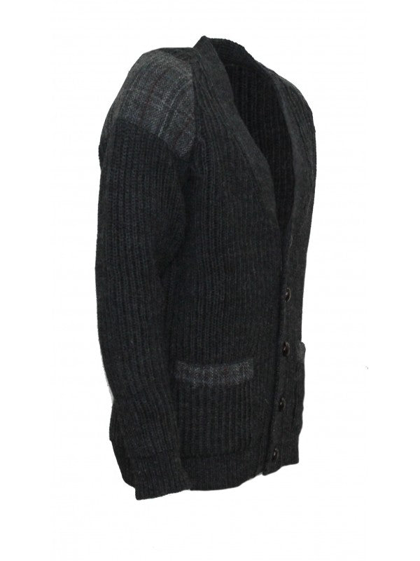 Laird Chunky Knit Cardigan with Patch Pockets - Harris Tweed Patches