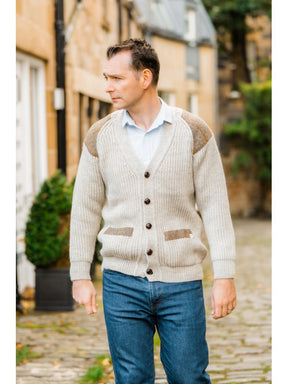 Laird Chunky Knit Cardigan with Patch Pockets - Harris Tweed Patches