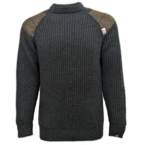 Gamekeeper Chunky Crew Neck Sweater with Harris Tweed Patches