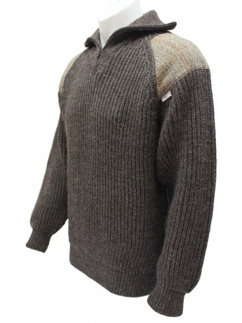 Crofter Chunky 1/4 Zip Neck Sweater - Harris Tweed Patches