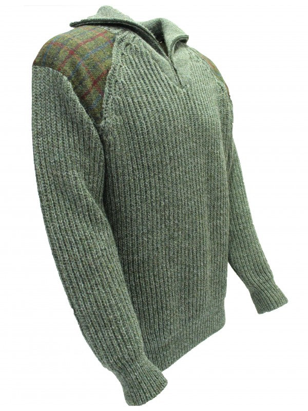 Crofter Chunky 1/4 Zip Neck Sweater - Harris Tweed Patches