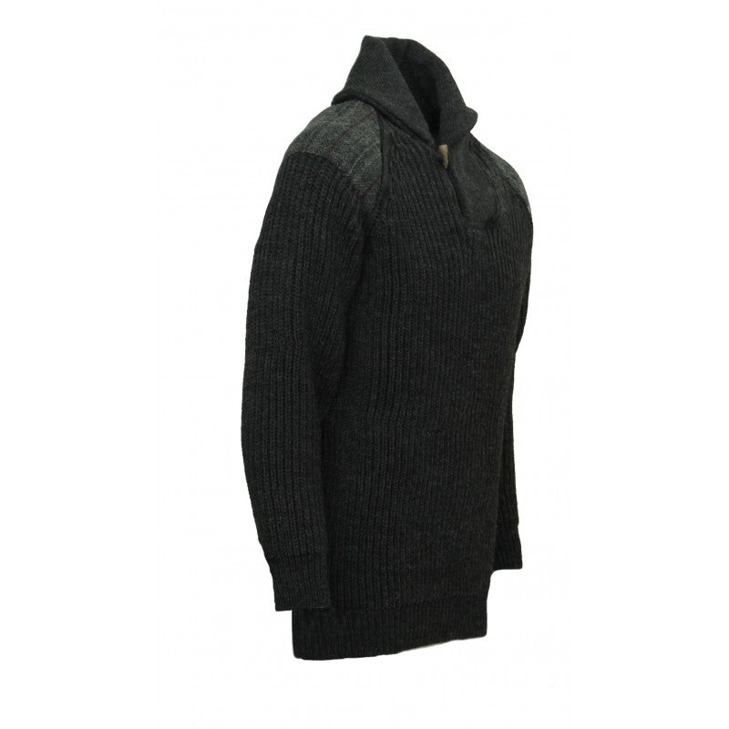 Byreman Chunky Knit Shawl Collar Sweater - Harris Tweed Patches