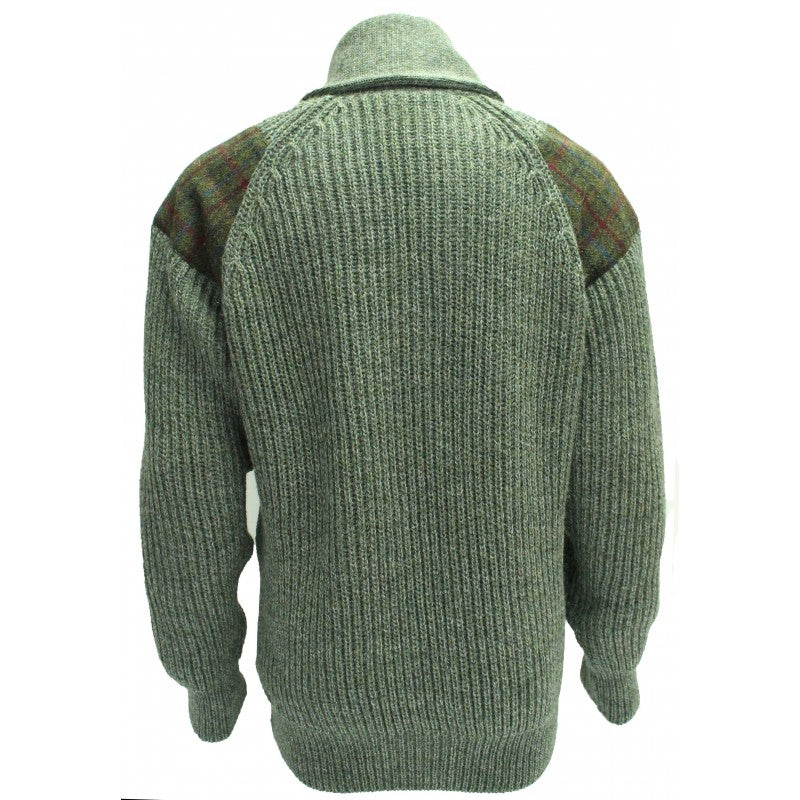 Byreman Chunky Knit Shawl Collar Sweater - Harris Tweed Patches