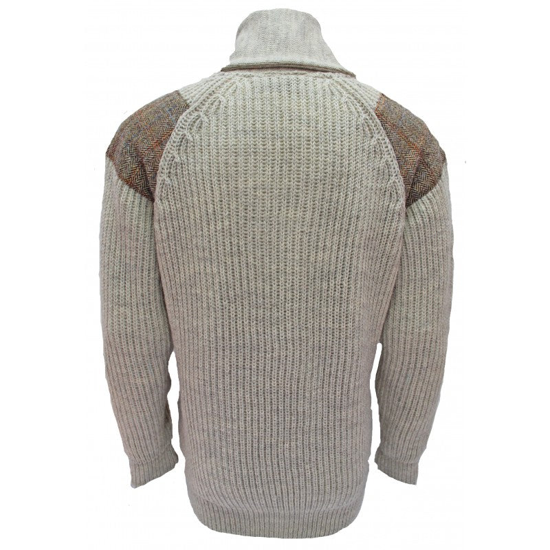 Byreman Chunky Knit Shawl Collar Sweater - Harris Tweed Patches