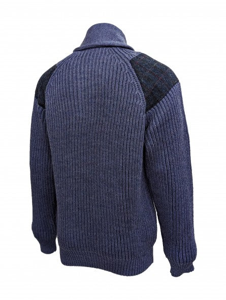 Byreman Chunky Knit Shawl Collar Sweater - Harris Tweed Patches