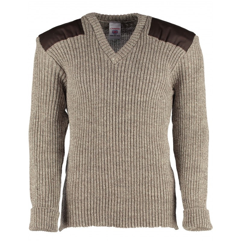 TW Kempton York Woolly Pully Vee Neck Sweater with Patches