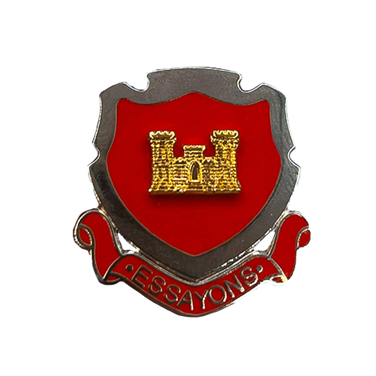 Corps of Engineers Essayons Red and Gold Metal Pin