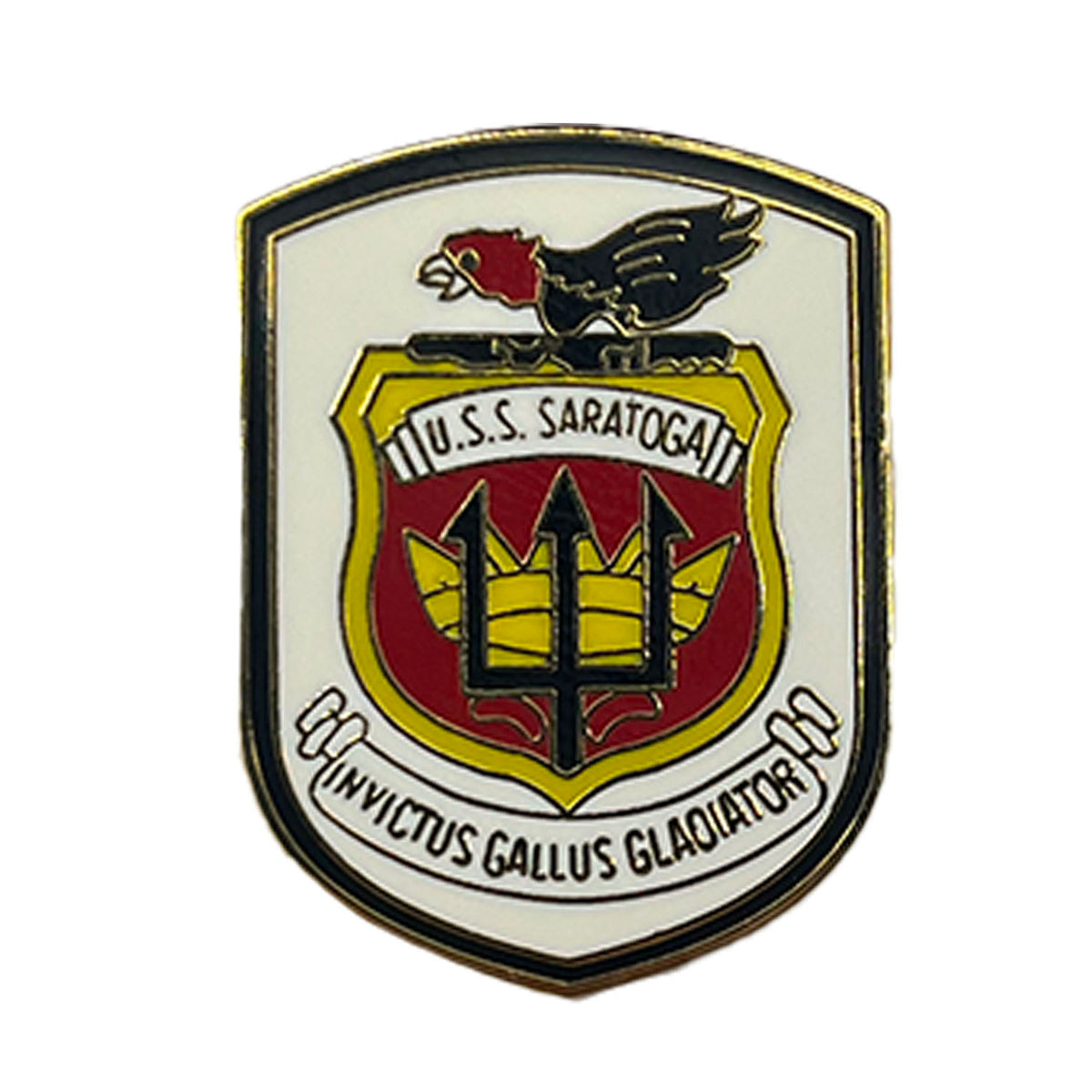 White Gold and Red USS Saratoga Metal Pin