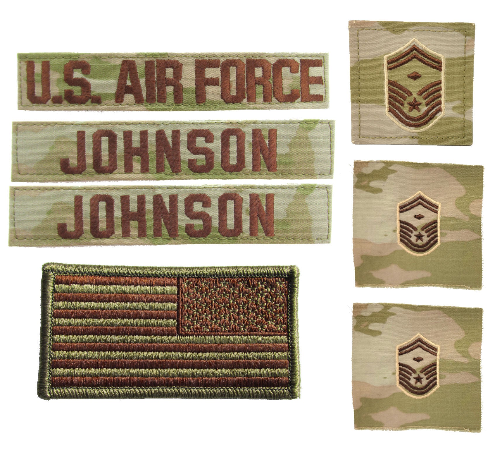 Air Force OCP Name Tape and Rank - 3 Color OCP E8 1sgt