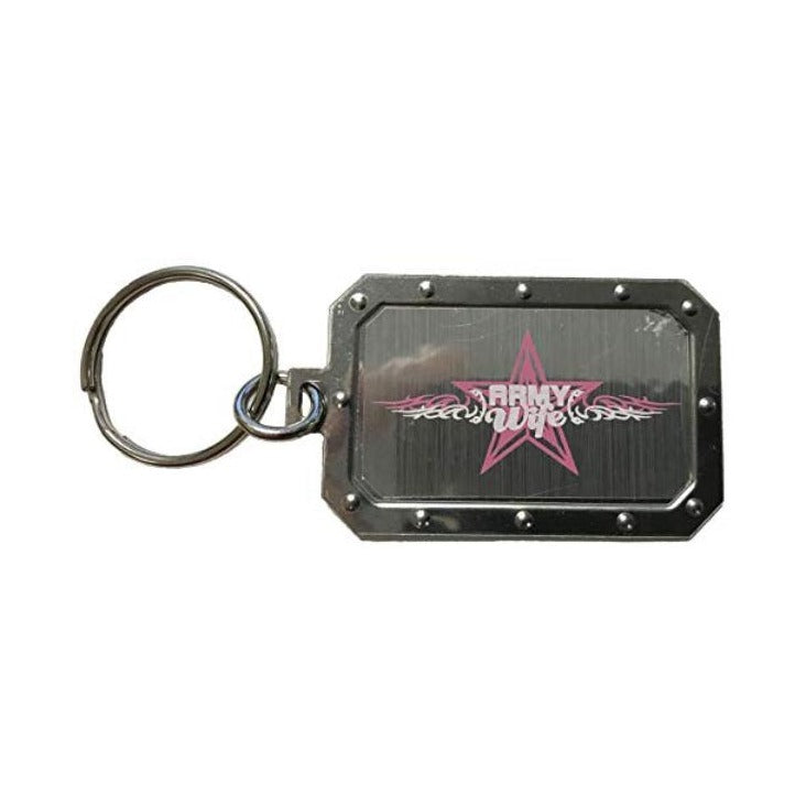 Army Wife Star and Scroll Design Silver Metal Key Chain