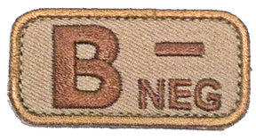 Blood Type Patches - Mil-Spec Monkey DESERT/TAN (B- NEGATIVE)