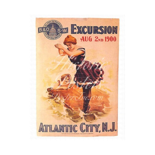 B&O Railroad Advertisement Excursion Poster - Vintage 1900