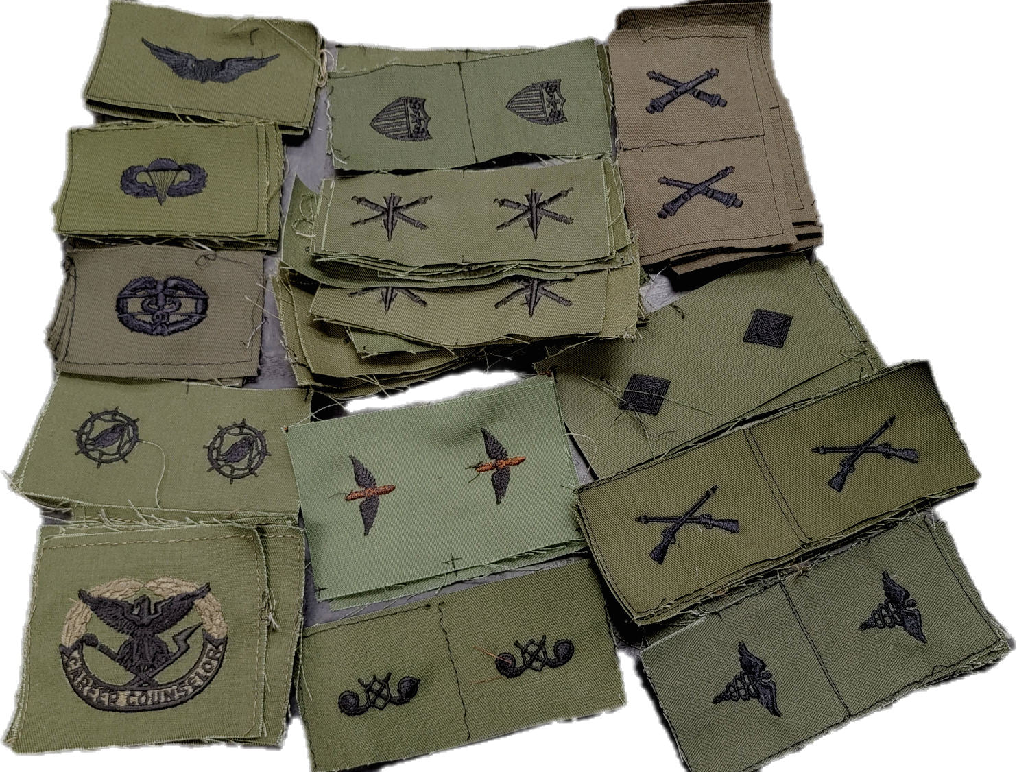 Lot of 50 - Vintage Army Subdued O.D. Green SEW-ON Insignia