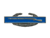 metal combat infantry badge pin, blue back with silver rifle