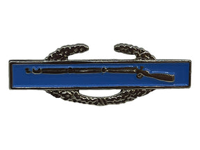 metal combat infantry badge pin, blue back with silver rifle