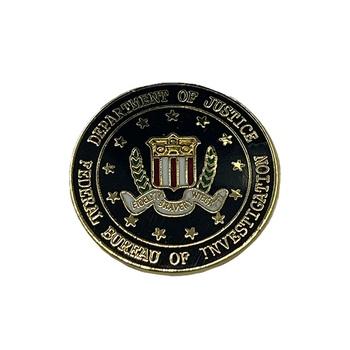 black and gold F.B.I metal pin