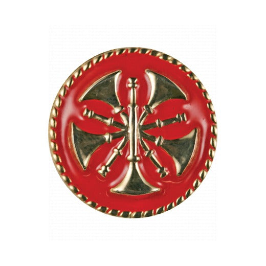 Five Bugles Crossed Collar Device - Red Enamel Disk
