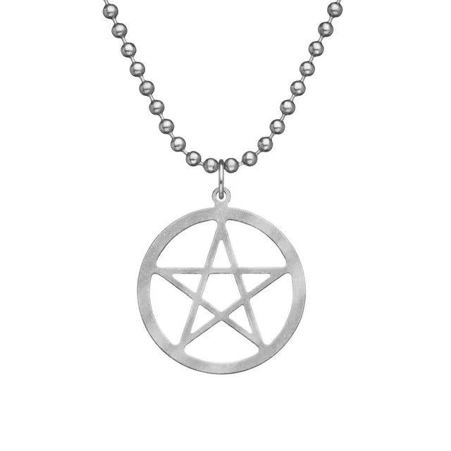 Silver Pentacle Necklace with Dog Tag Chain - CLEARANCE!