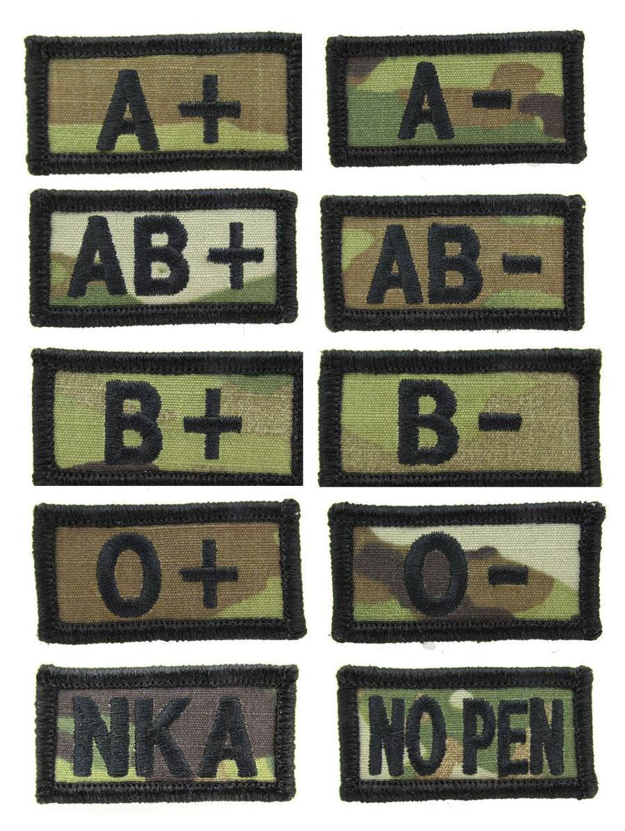 Embroidered OCP Blood Type Patches 1x2 Inch - Black or Spice Brown