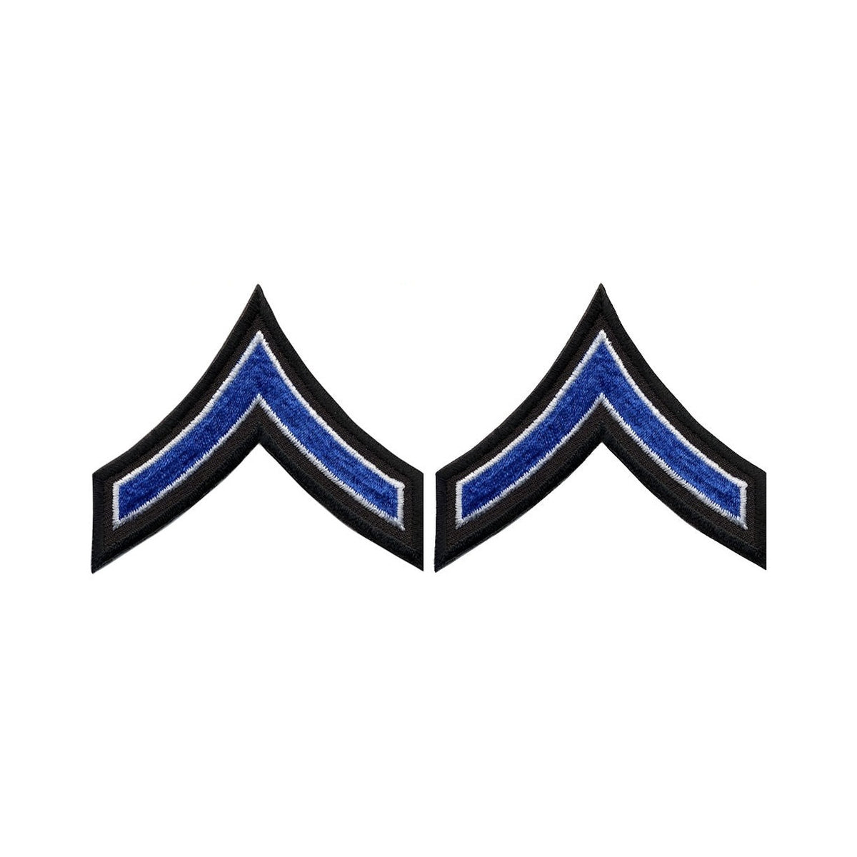 PFC Chevrons - Royal with White Edge on Black