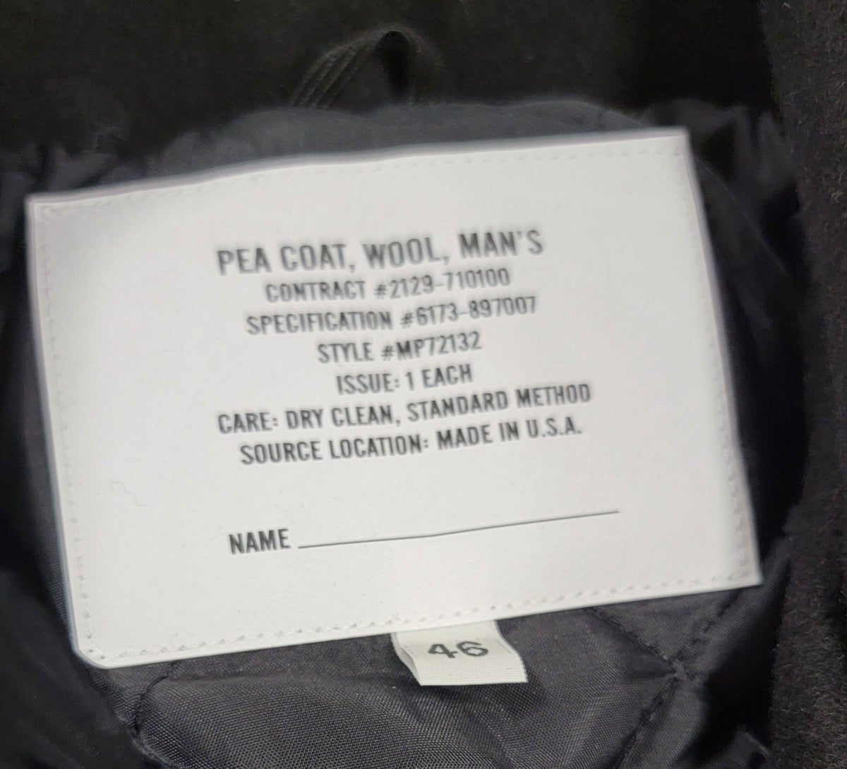 OPEN BOX - Men's Wool U.S. Navy Pea Coat - Dark Navy Size 46 – Made in U.S.A.