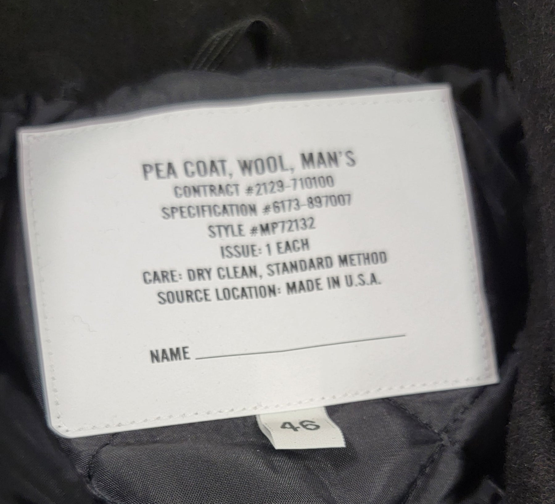 OPEN BOX - Men's Wool U.S. Navy Pea Coat - Dark Navy Size 46 – Made in U.S.A.