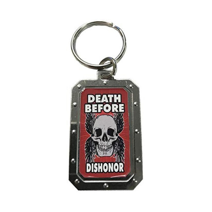 Skull Death Before Dishonor Red/Silver Metal Key Chain