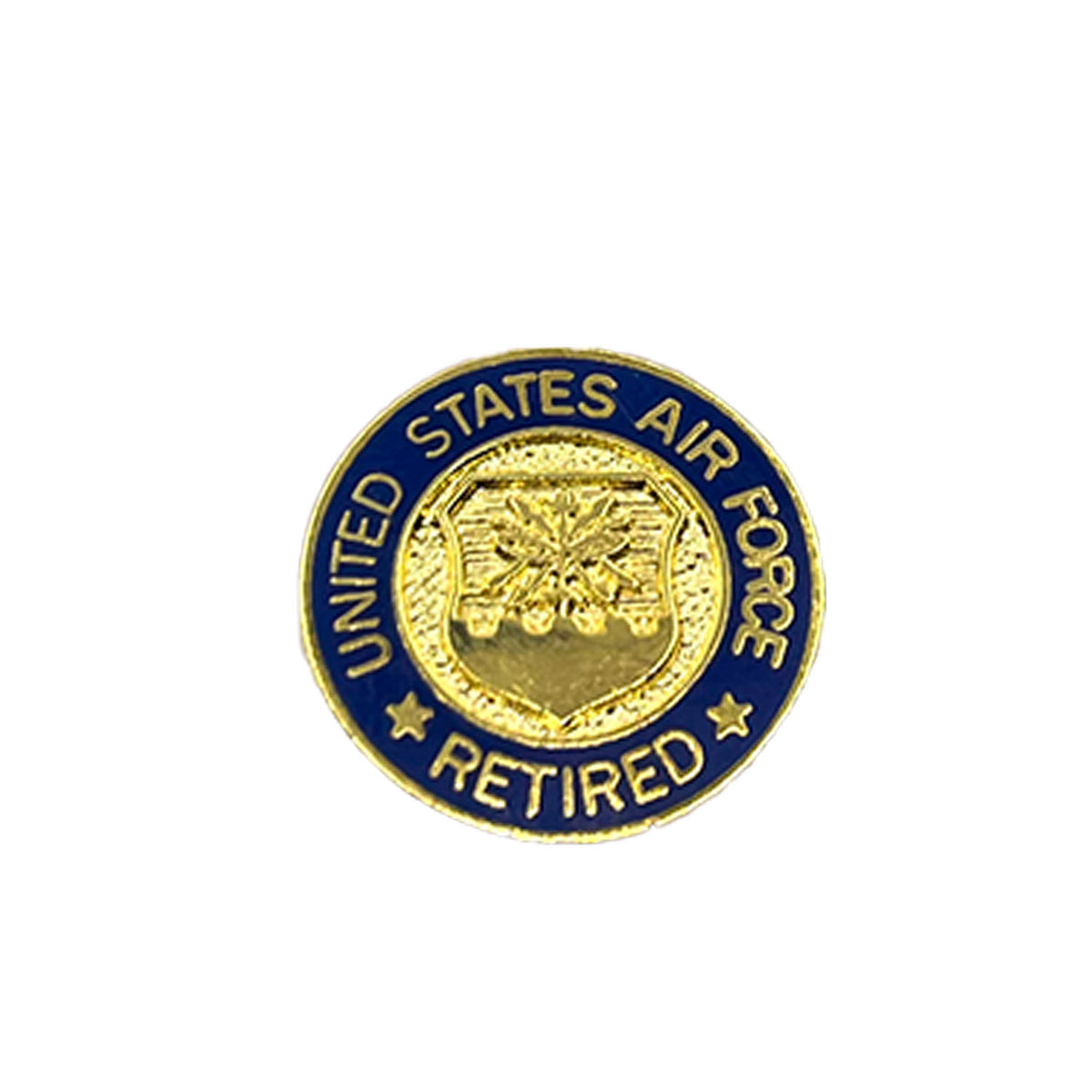 United States Air Force Retired Blue and Gold Metal Pin 