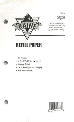 Raine 8x5 Refill Paper for 033N Covered Note Book Binder