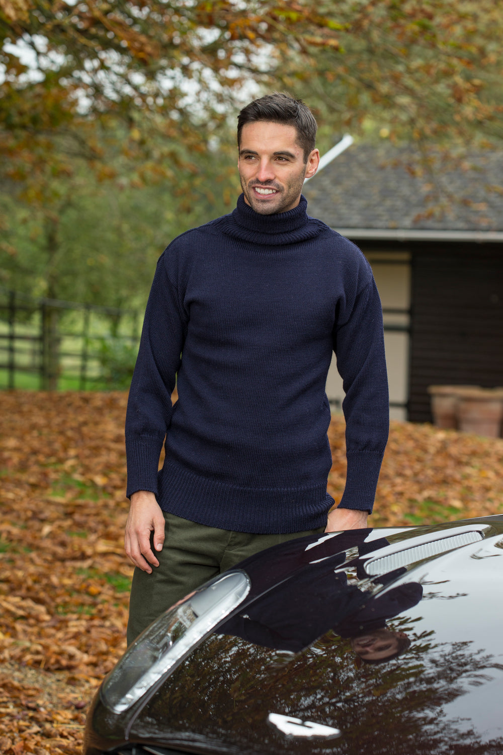 Navy Tractor Roll Neck Sweater
