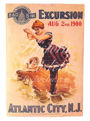 B&O Railroad Advertisement Excursion Poster - Vintage 1900