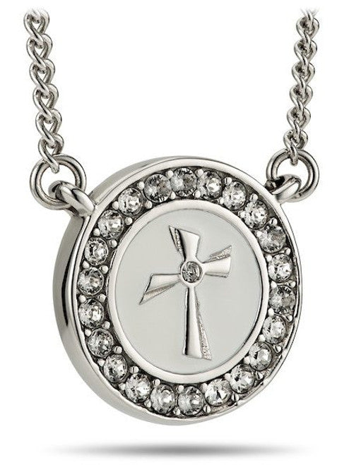 Women's Round Crystal Cross Pendant Necklace - Psalm 51:10