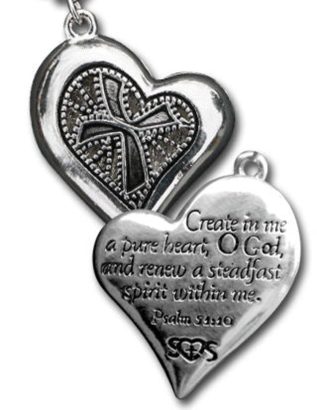 Women's Heart Pendant Necklace - Psalm 51:10