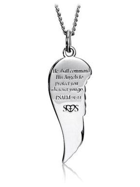 Women's Mini Angel Wing Necklace - Psalm 91:11