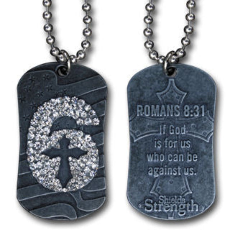Women's Crystal Six with American Flag Necklace - Romans 8:31