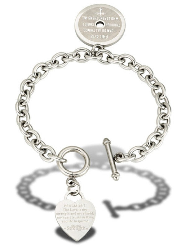 Women's Stainless Steel Heart Bracelet with Weight Plate - Phil 4:13