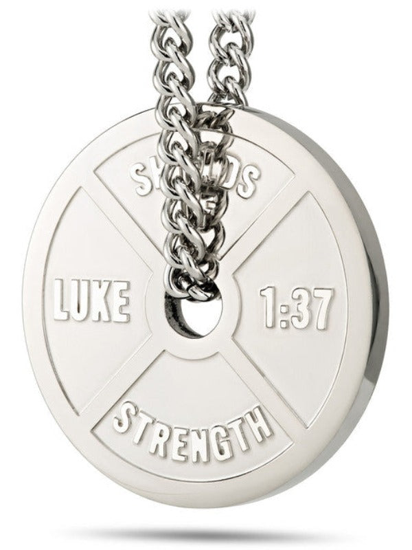 Stainless Steel Men's Weight Plate Necklace - Luke 1:37