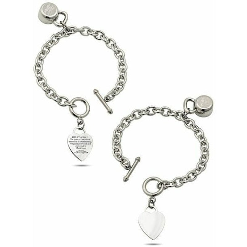 Women's Stainless Steel Heart Bracelet with Kettle Bell - Psalm 28:7